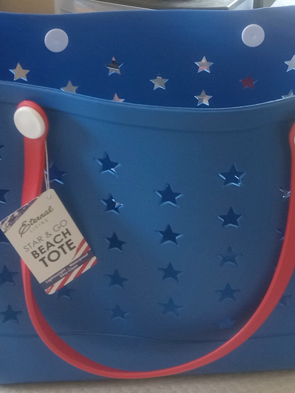Eternal Star & Go Blue Beach Tote with Red Handles